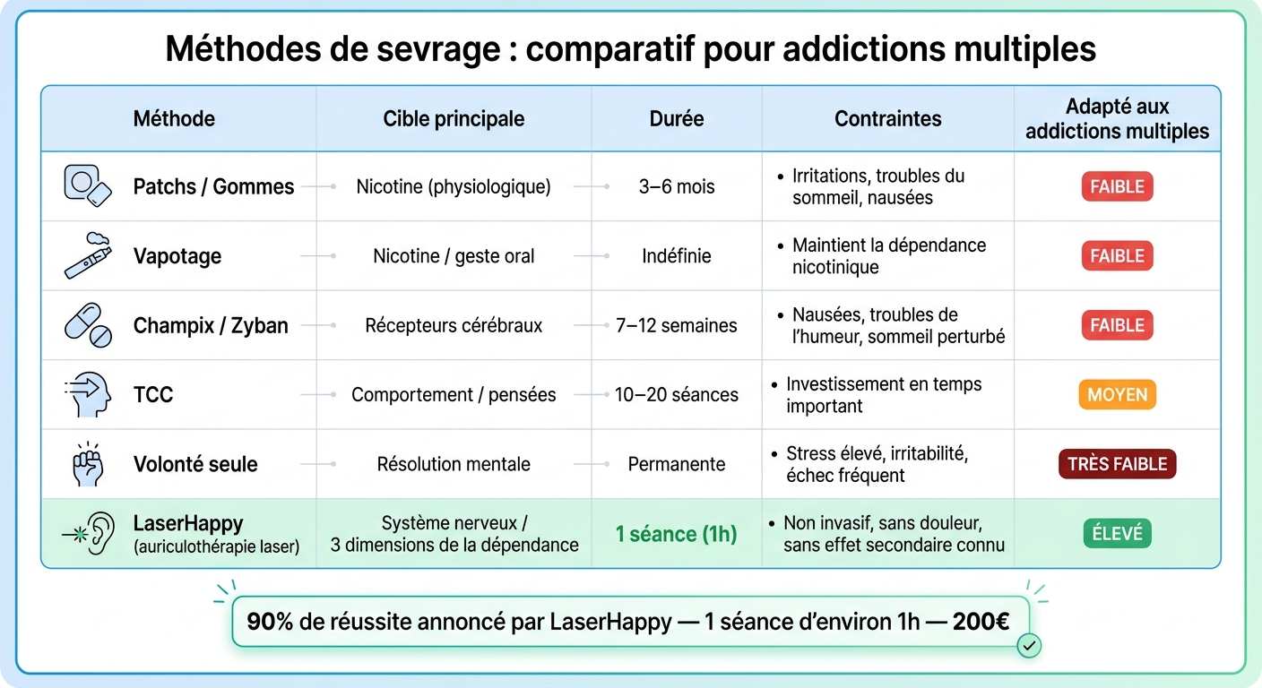 Méthodes de sevrage : comparatif pour addictions multiples