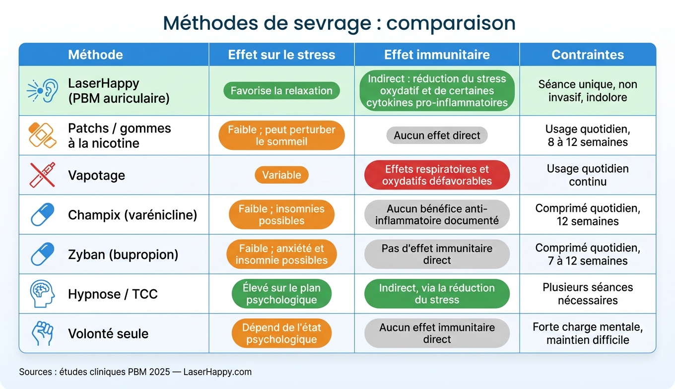 PBM auriculaire vs autres méthodes de sevrage : comparaison complète