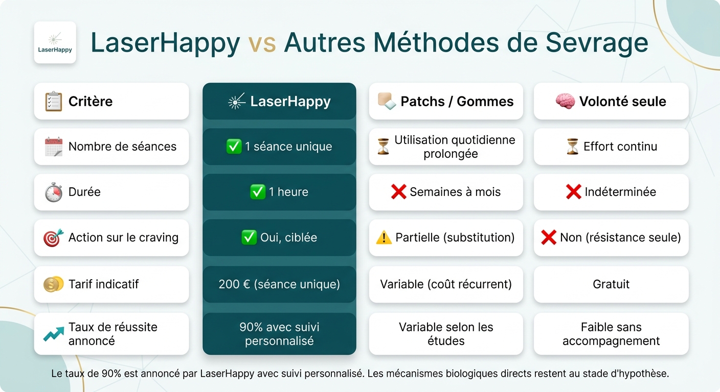 LaserHappy vs Autres Méthodes de Sevrage : Comparaison Pratique