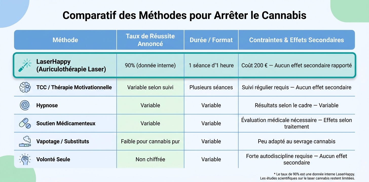 LaserHappy vs Autres Méthodes : Comparatif Sevrage Cannabis