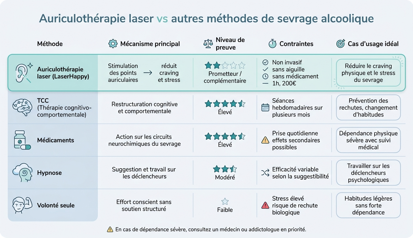 Auriculothérapie laser vs autres méthodes de sevrage alcoolique