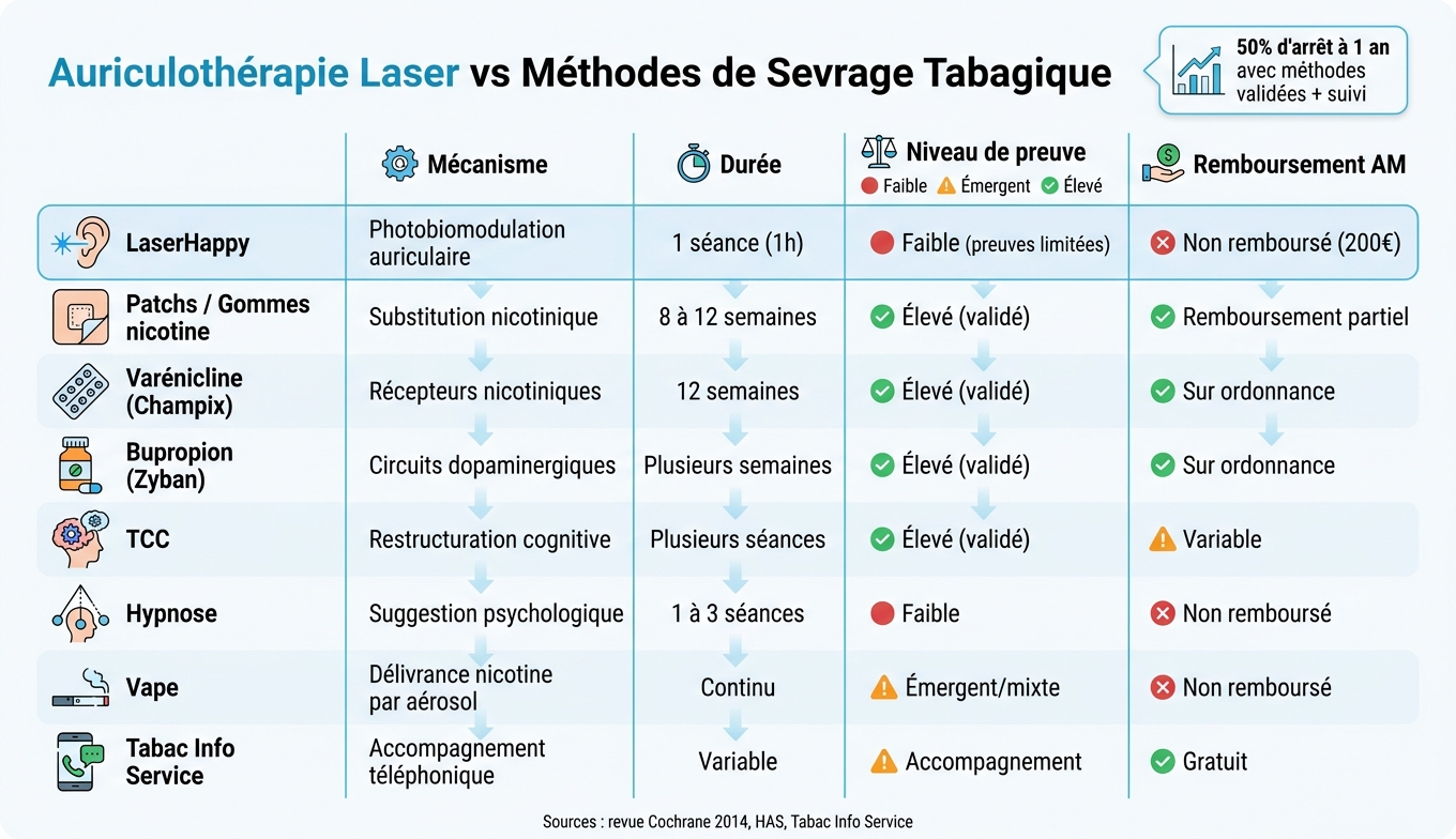 Auriculothérapie Laser vs Méthodes de Sevrage Tabagique Validées