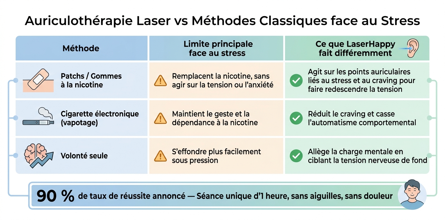 Auriculothérapie Laser vs Méthodes Classiques : Quelle Efficacité contre le Stress et la Rechute ?