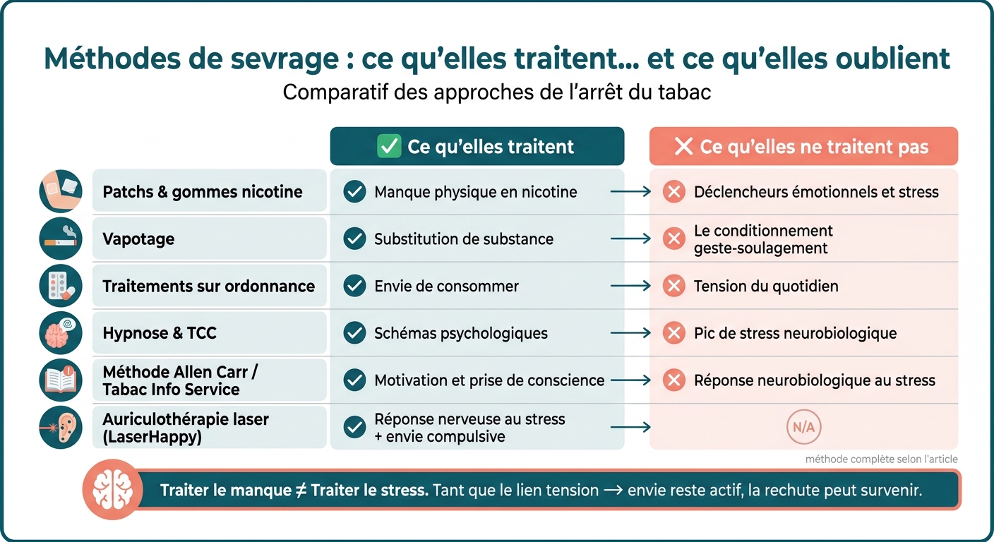 Méthodes de sevrage vs stress : ce qu'elles traitent vraiment