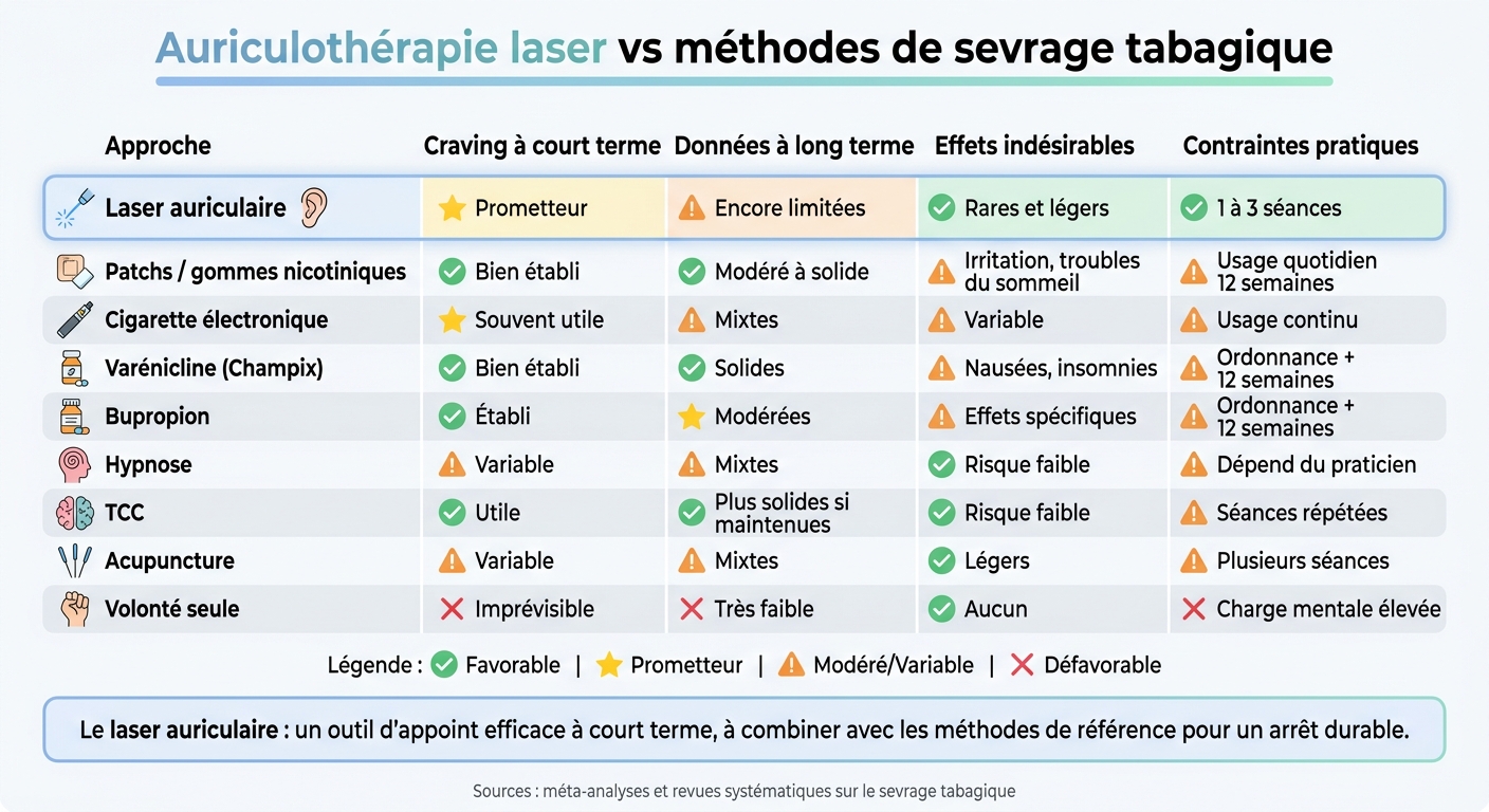 Auriculothérapie laser vs méthodes de sevrage tabagique : comparaison complète