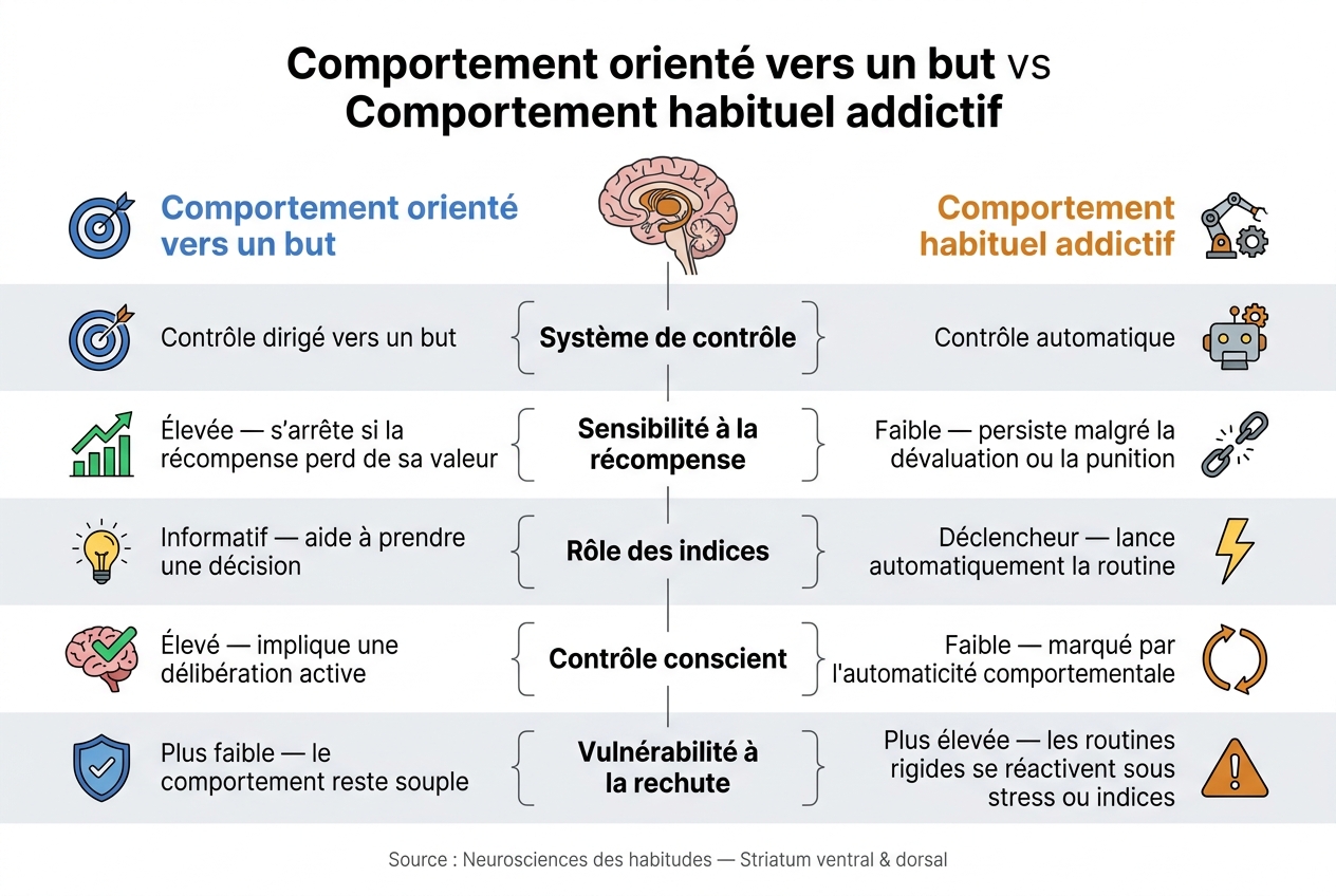 Comportement orienté vers un but vs Comportement habituel addictif