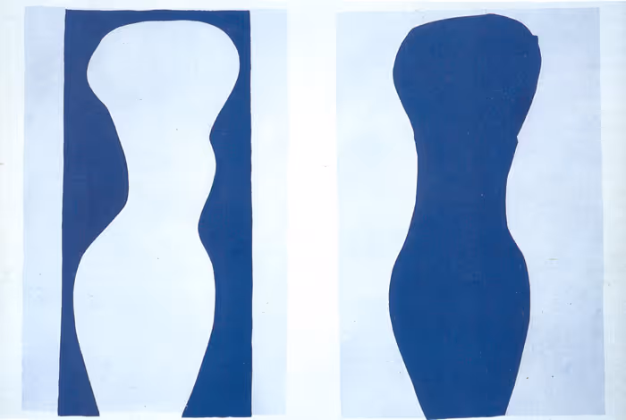 Matisse artwork composed of organic blue shapes on a light background.