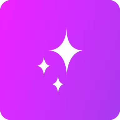 Three white sparkle stars of different sizes on a purple rounded square background.
