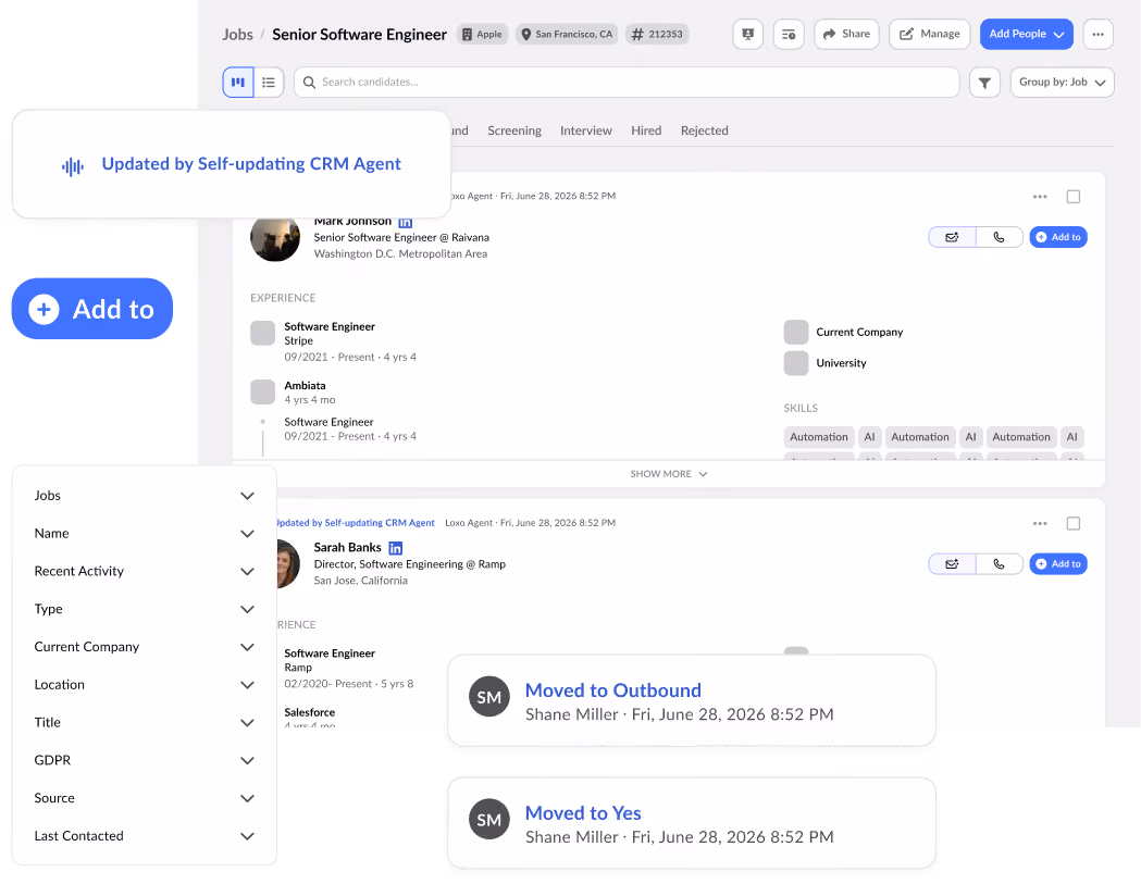 An interface in Loxo that showcases Loxo's multi-channel outreach sequences