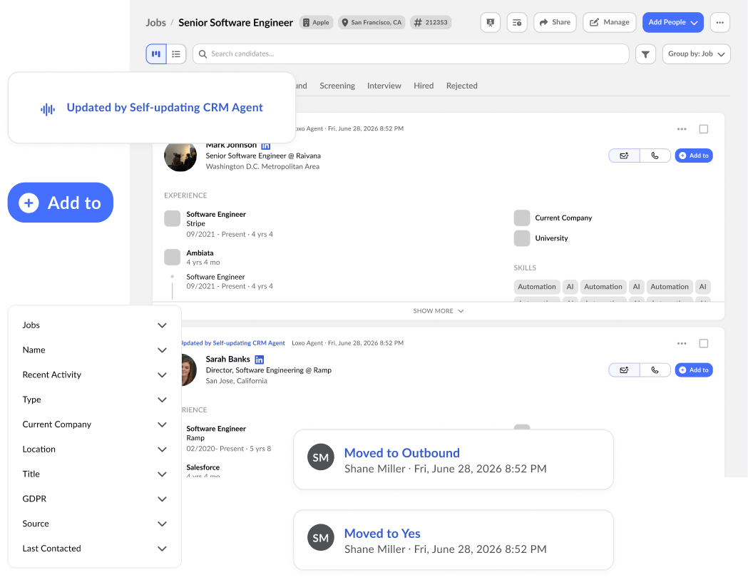 An interface in Loxo that showcases Loxo's multi-channel outreach sequences