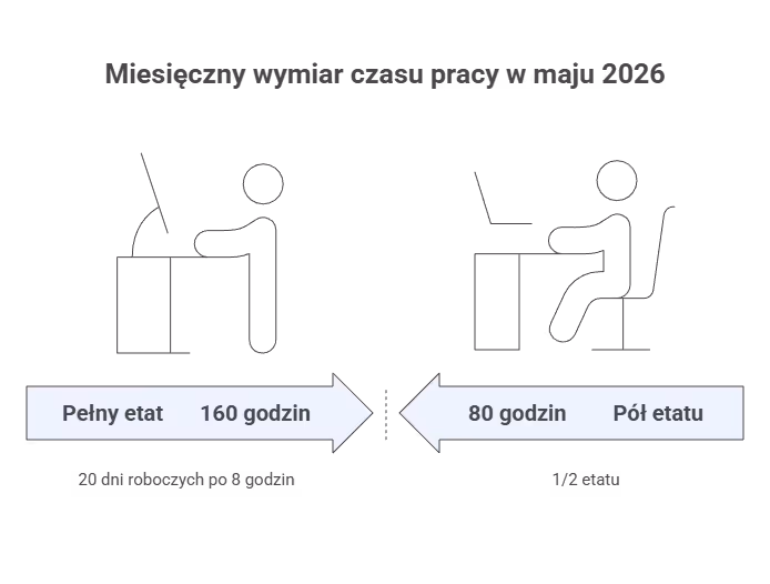 Miesięczny wymiar czasu pracy w maju 2026