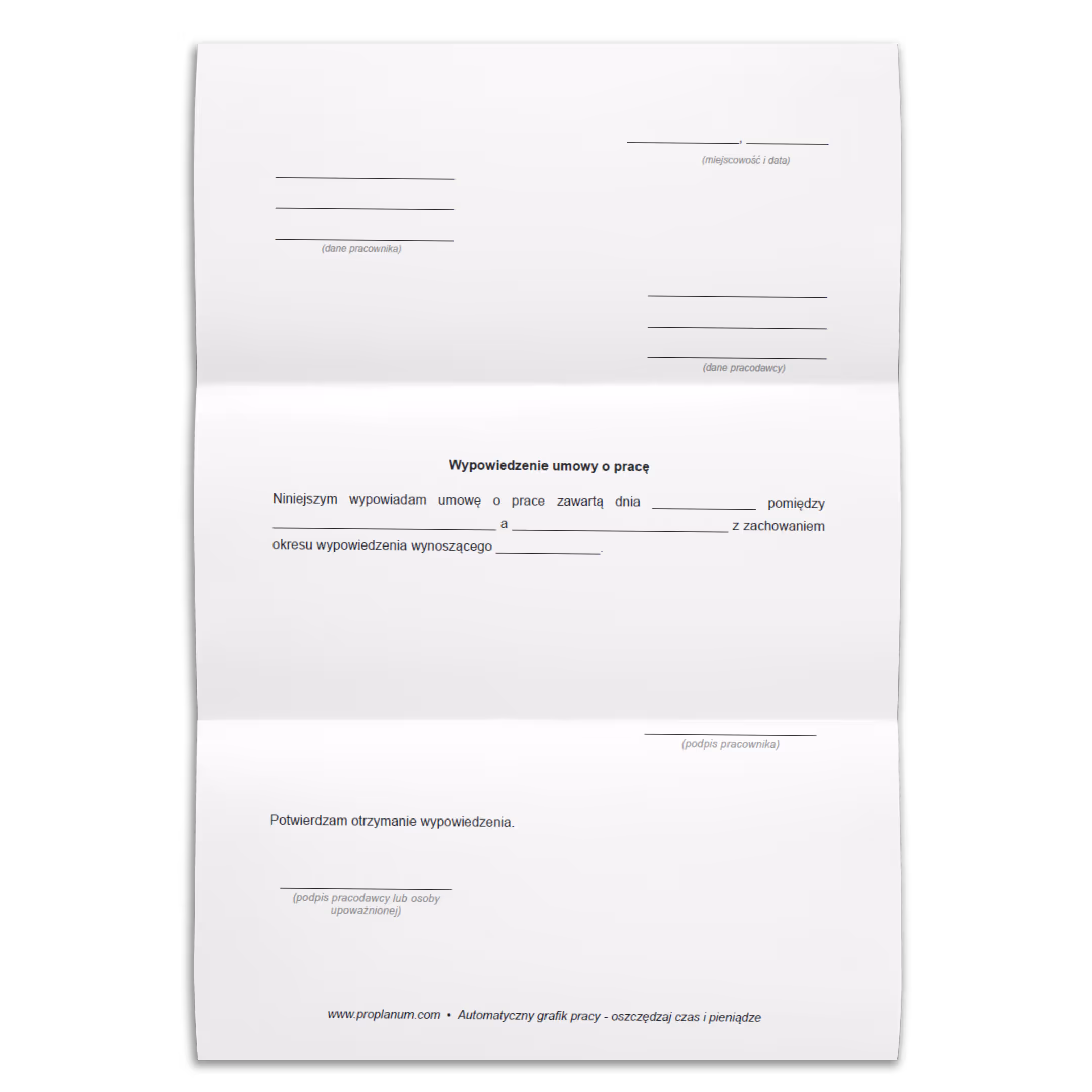 wypowiedzenie umowy o pracę wzór