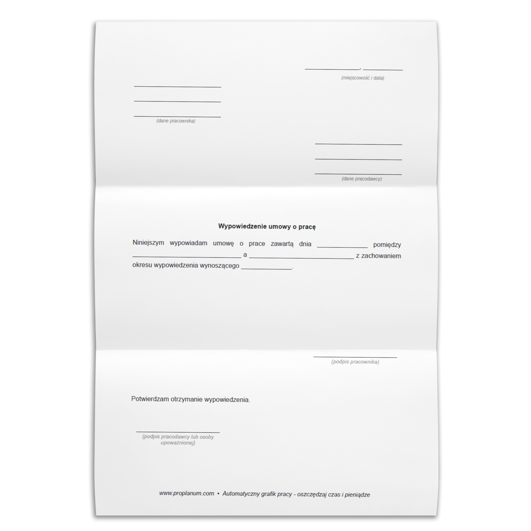wypowiedzenie umowy o pracę wzór