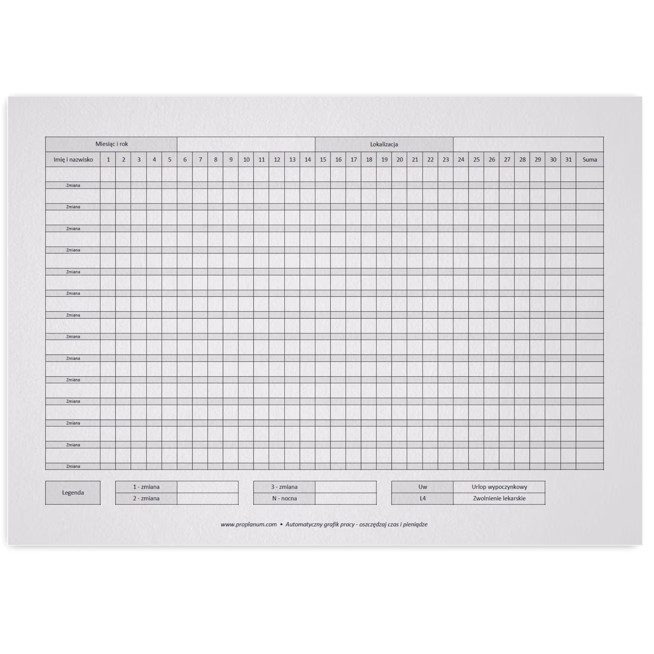 grafik pracy wzór - Proplanum