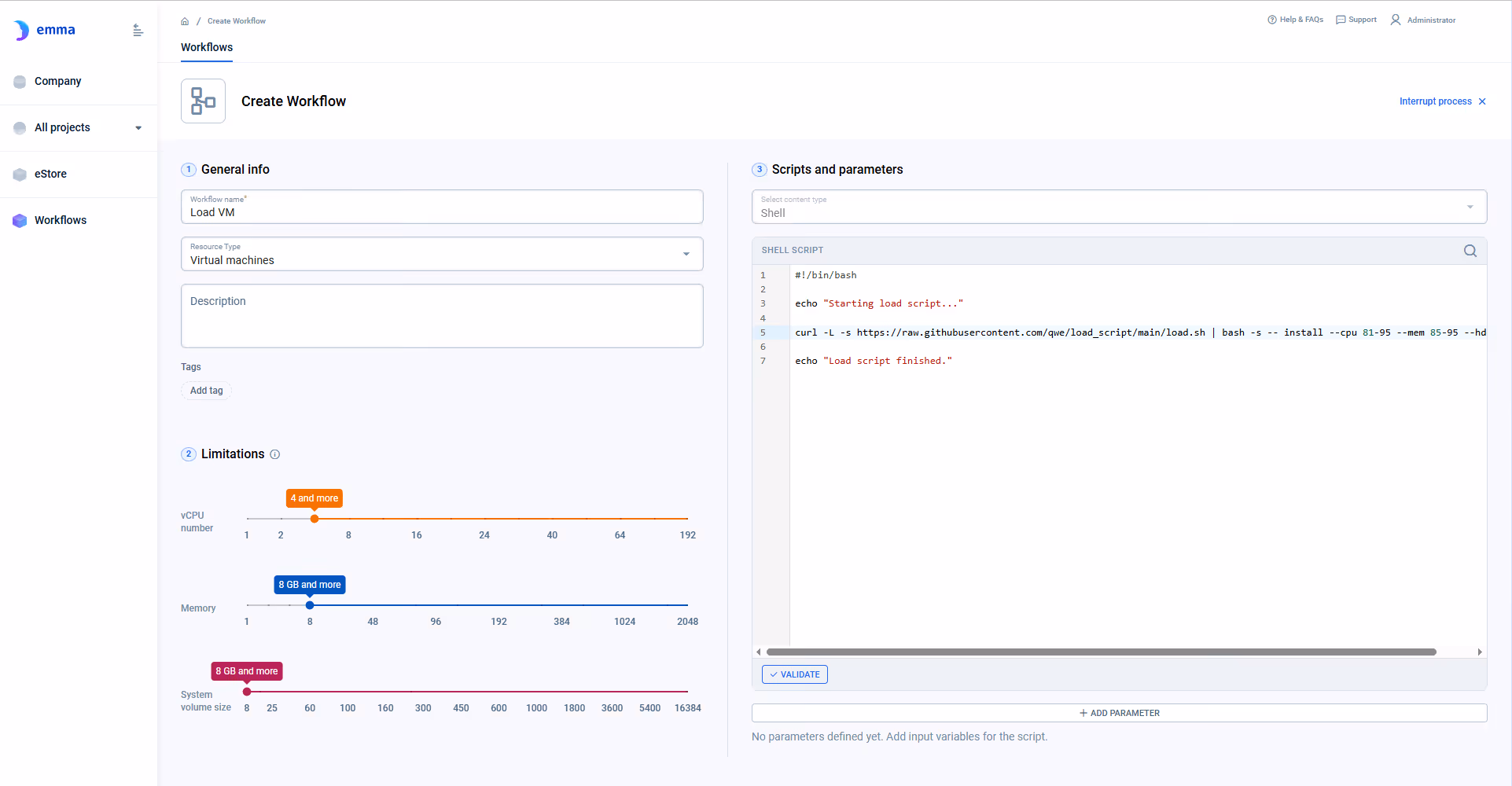 Workflow builder — template with parameters and template library view