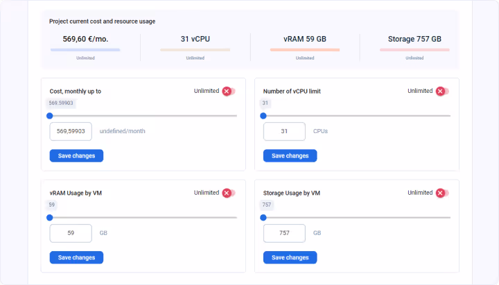 Create limits on key aspects of cloud-based projects: resource consumption, costs, providers and regions across which projects can be deployed. Ensure that each project stays within budget and adheres to organizational policies.