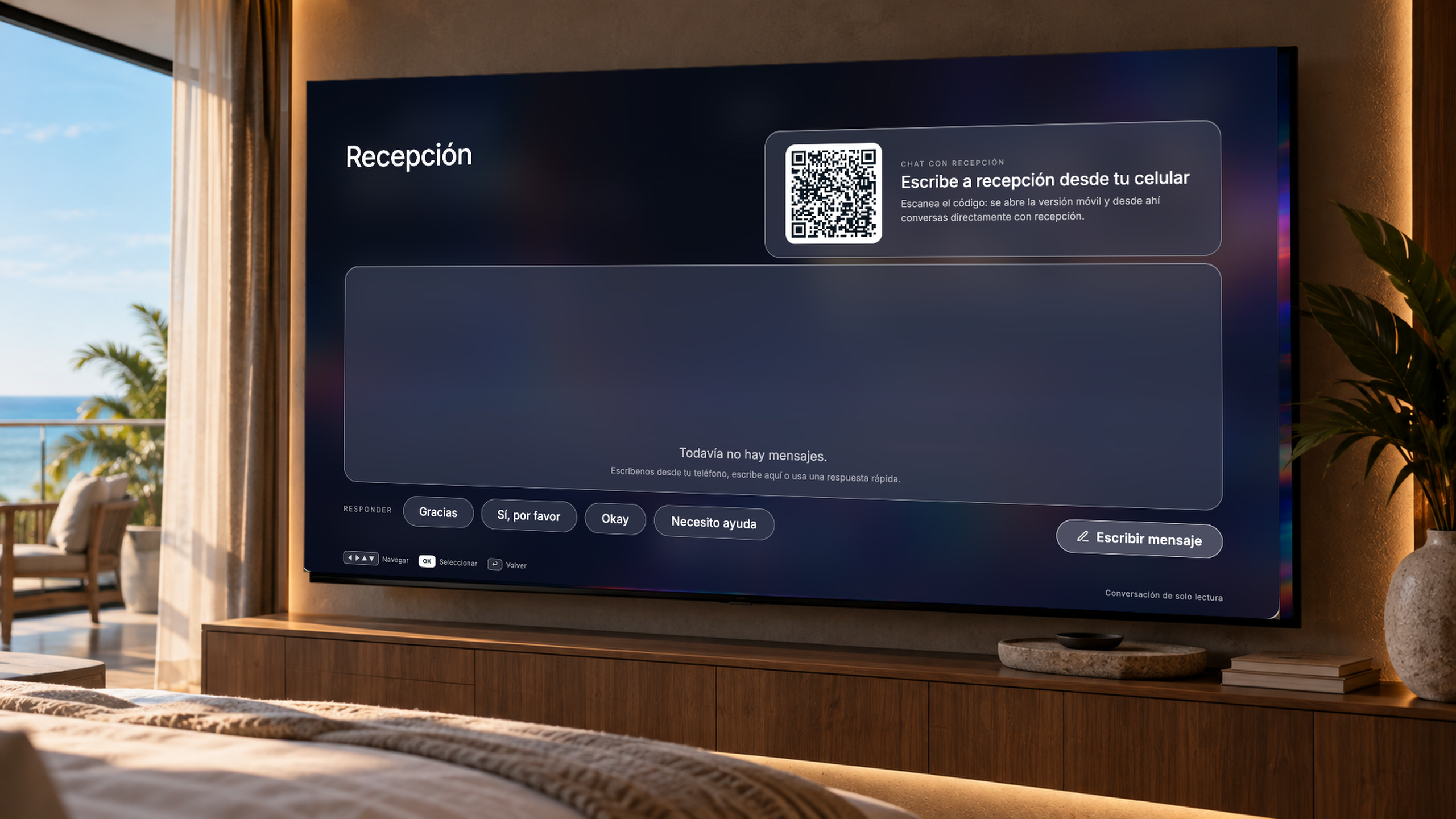 Recepción de VIZIONS Hospitality en la televisión de una habitación de hotel