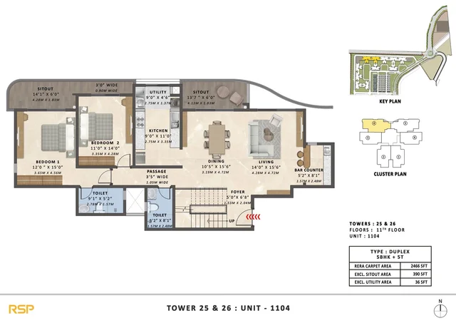 5BHK-5T (2466 sqft) Floor Plan at Tata Varnam