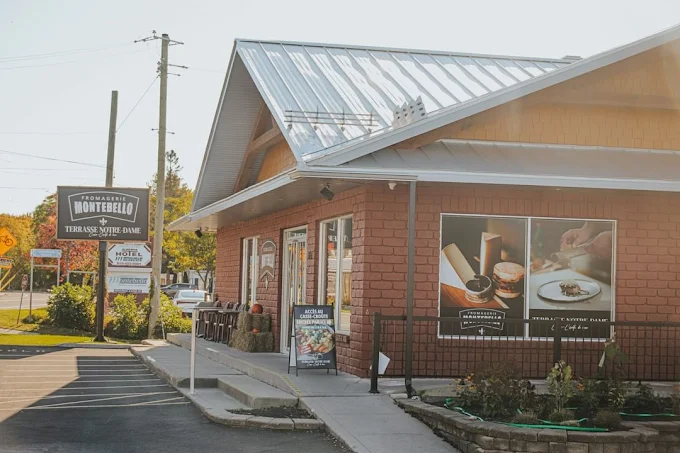 Fromagerie Montebello storefront and Terrasse Notre-Dame sign