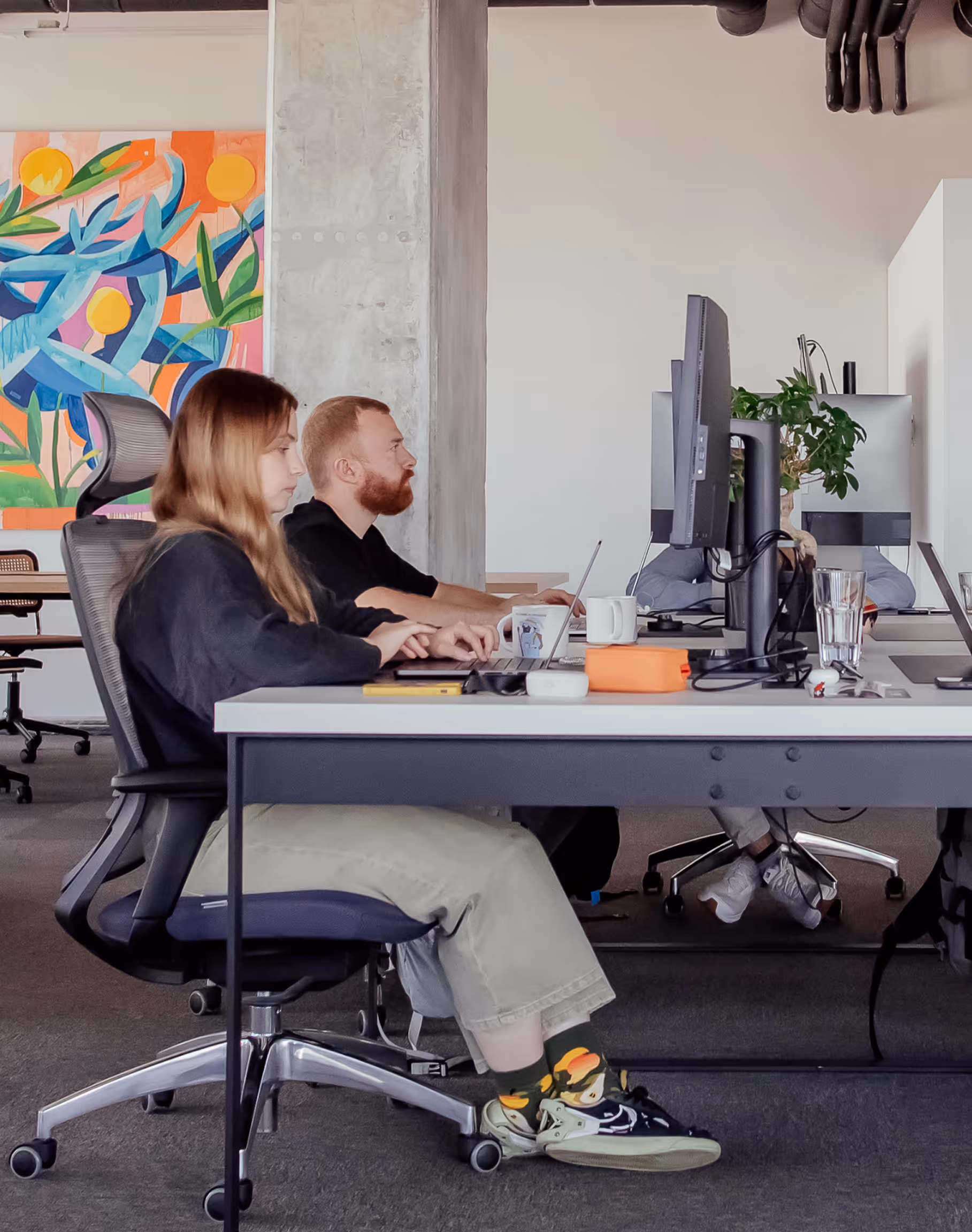 Excited team members working 