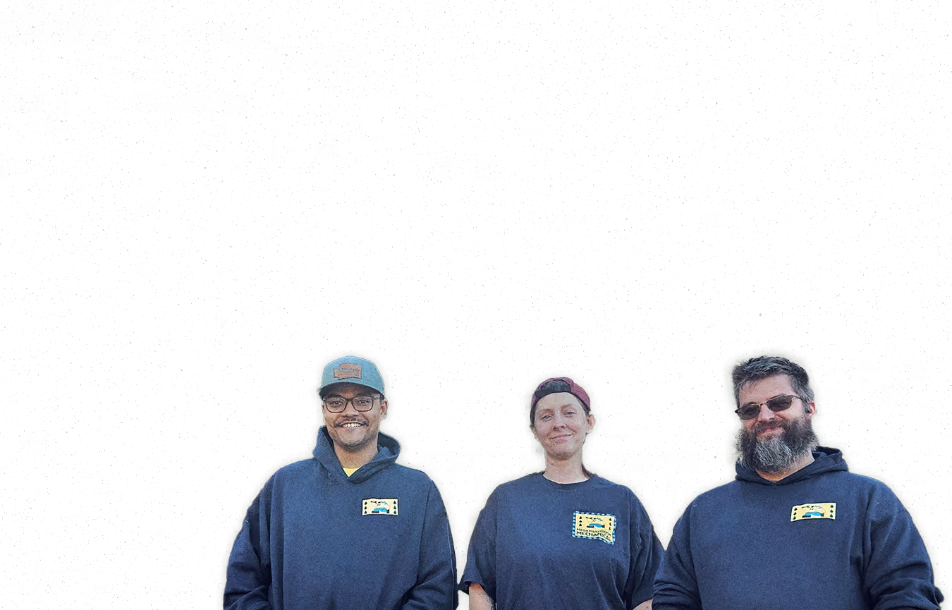 A picture of three Mega Mushroom Plumbers: Corrigan, Jess and Trey