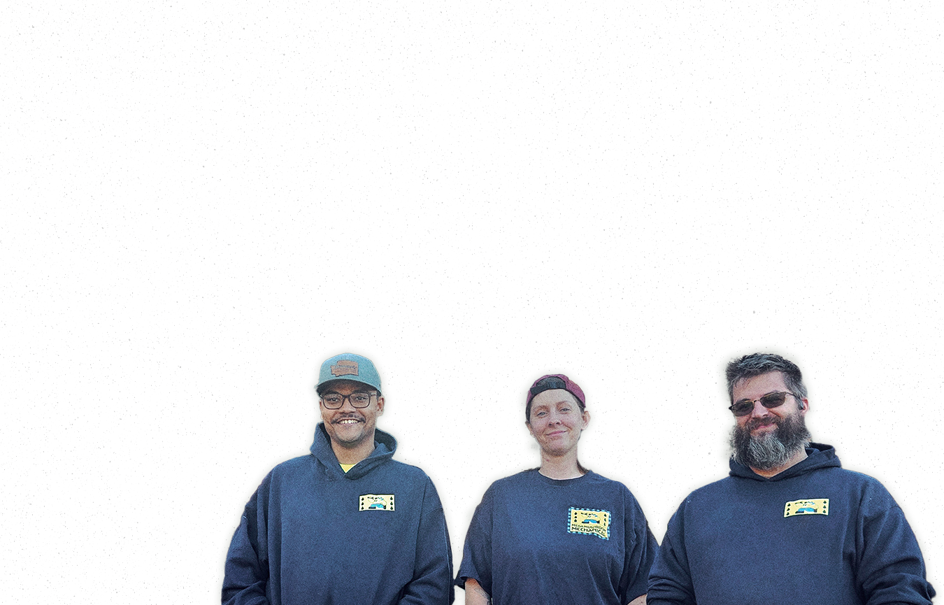 A picture of three Mega Mushroom Plumbers: Corrigan, Jess and Trey