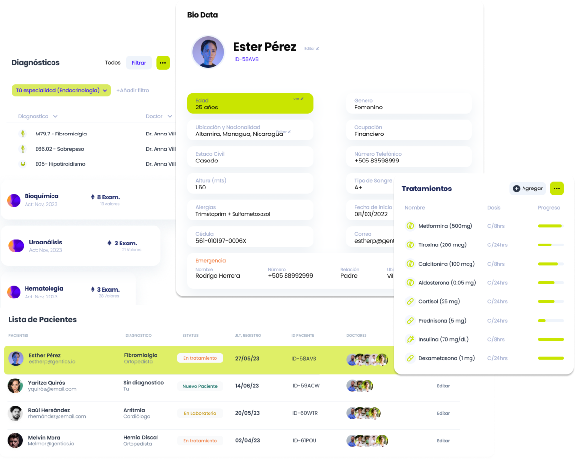 Historial de pacientes en la plataforma gentics