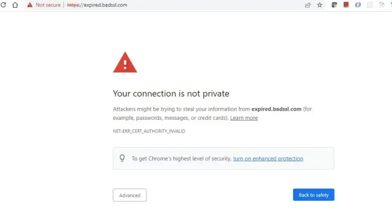 Chrome browser SSL certificate expiry warning