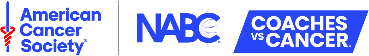 American Cancer Society and NABC logos with Coaches vs Cancer text on blue background.