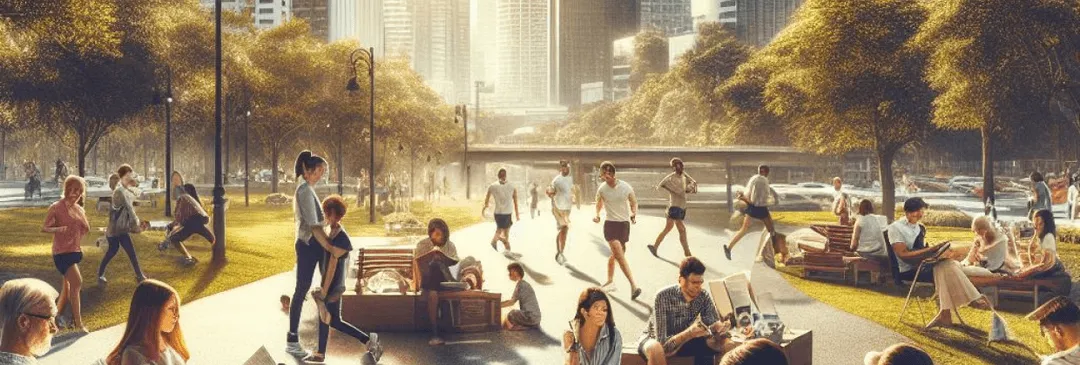 a park full of people doing various personal activities