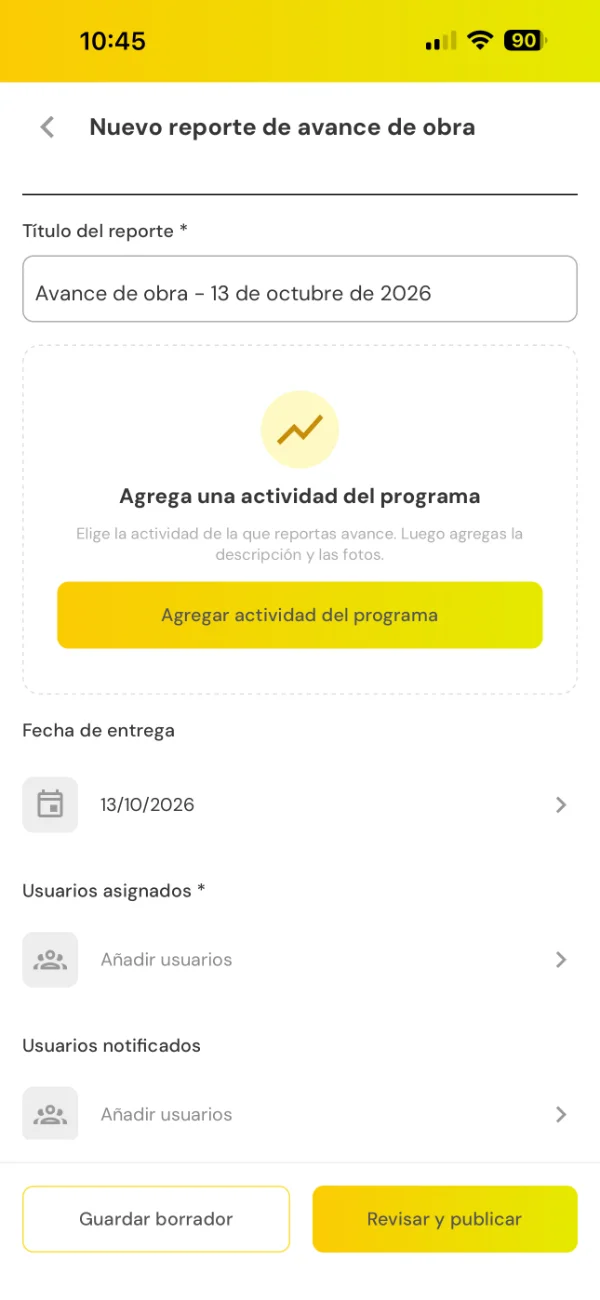 App Buildpeer: nuevo reporte de avance de obra