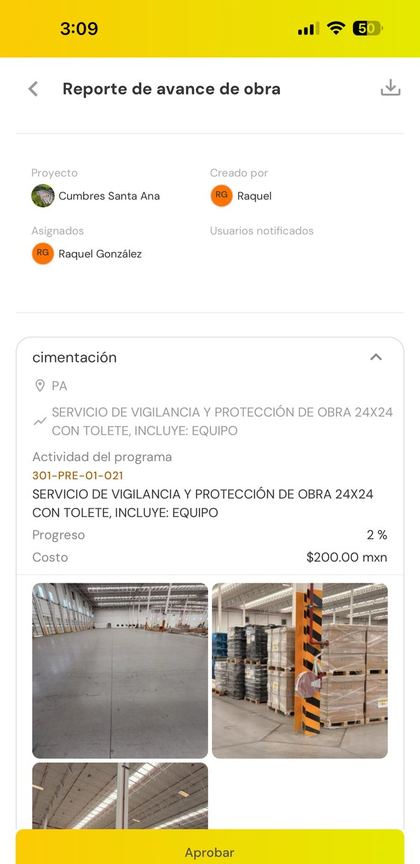 Reporte de avance de obra en Buildpeer