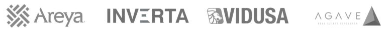 Logos de clientes: Areya, Inverta, Vidusa, Agave