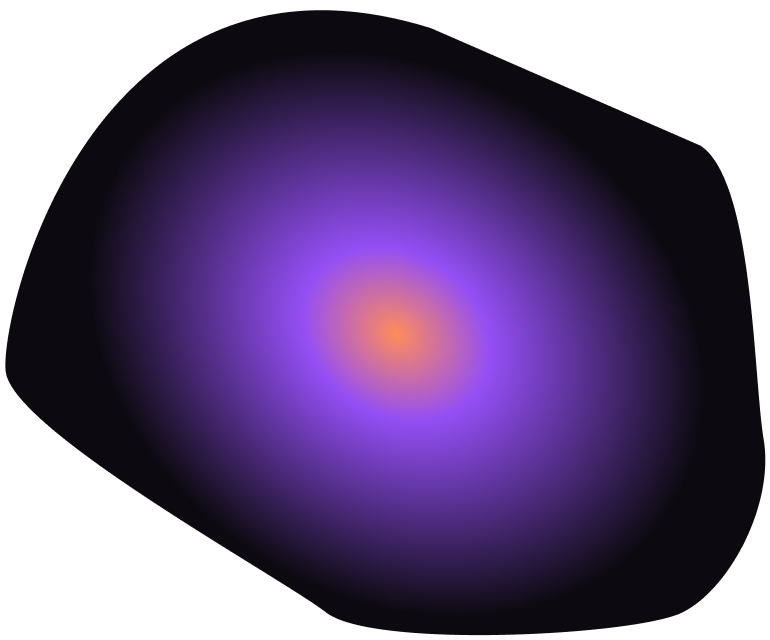Abstract gradient shape with a glowing orange center fading to purple and dark edges.