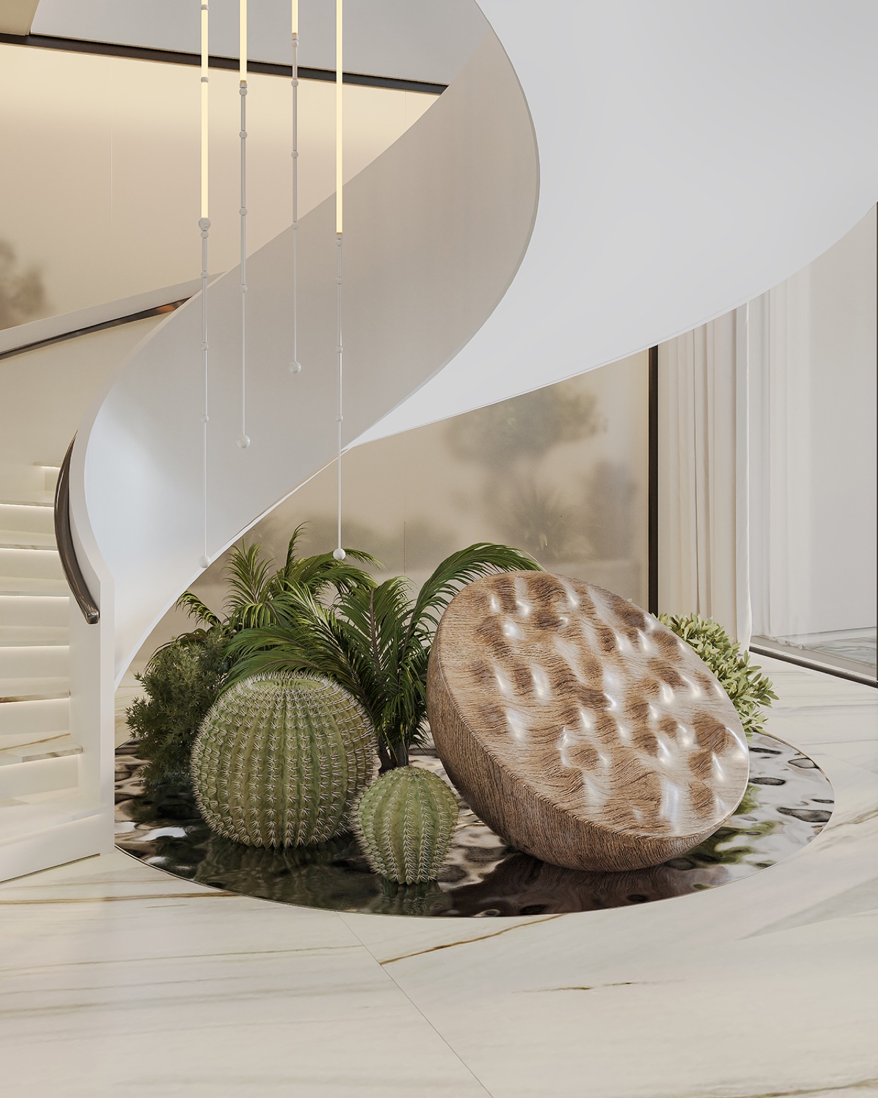 Four Elements interior by COBALT, Cyprus - staircase planting detail