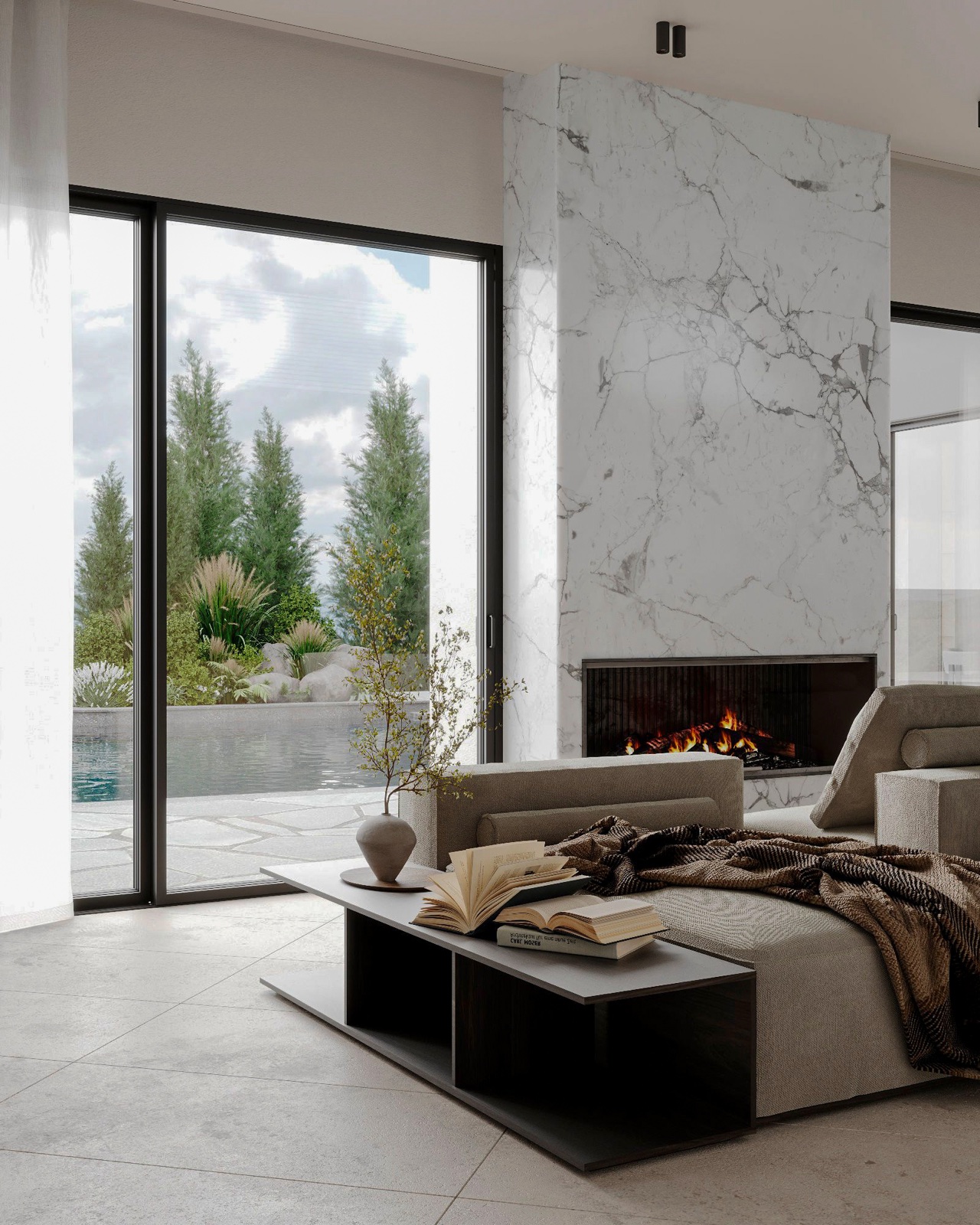 living room with fireplace