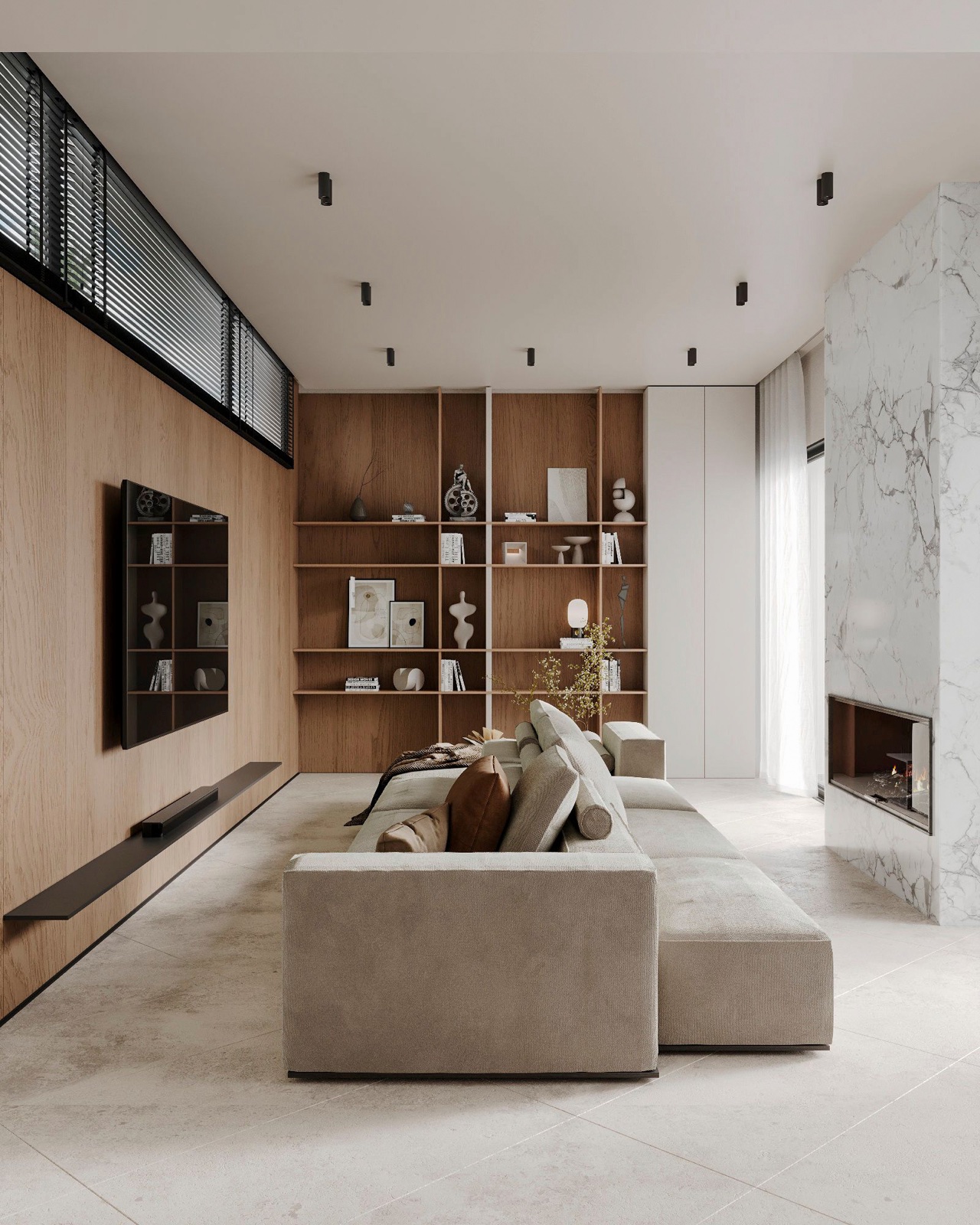 Slopes interior by COBALT, Paphos, Cyprus - living room shelving