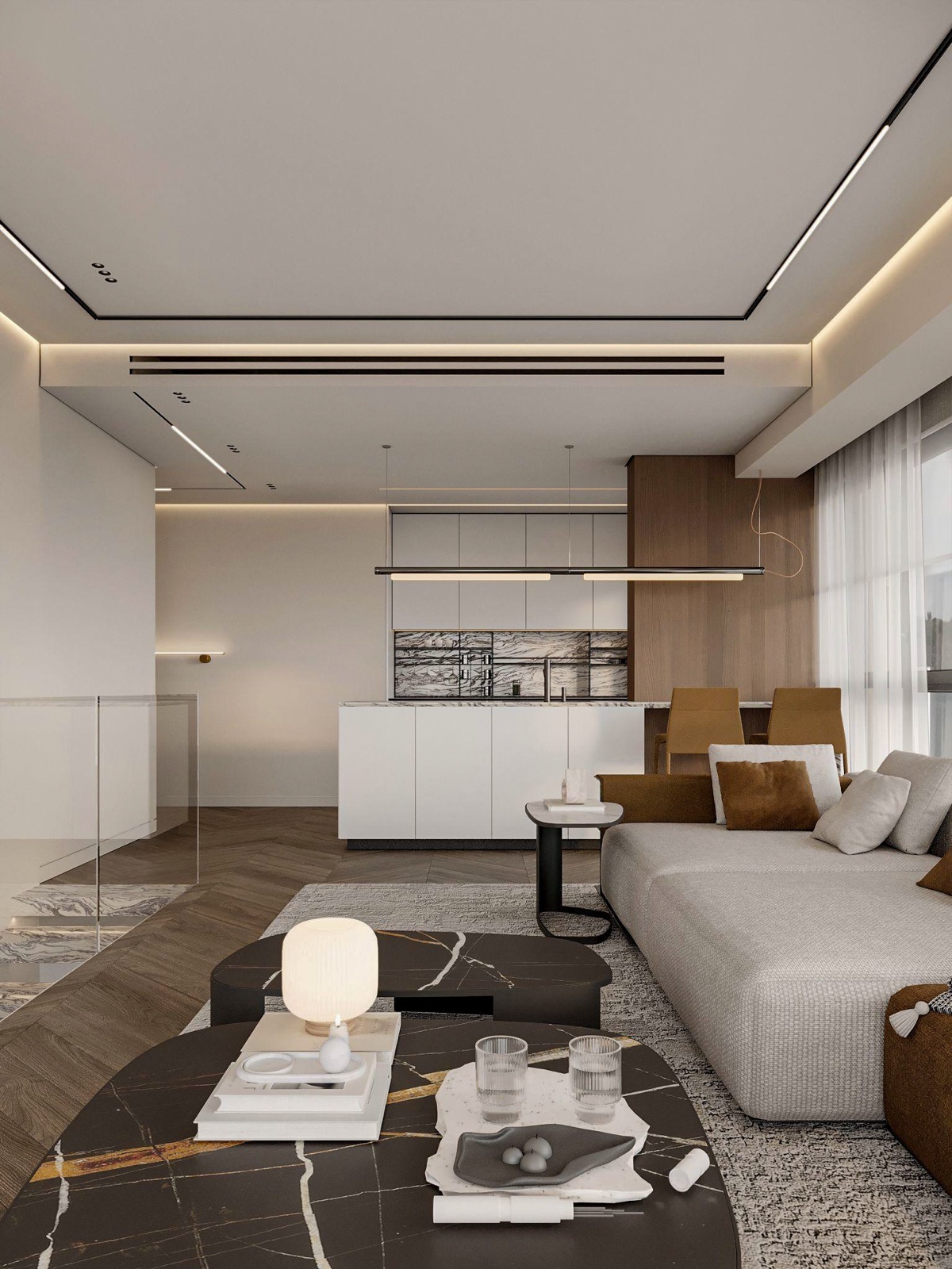 Duplex Apartment interior by COBALT, Limassol, Cyprus - upper level living and kitchen