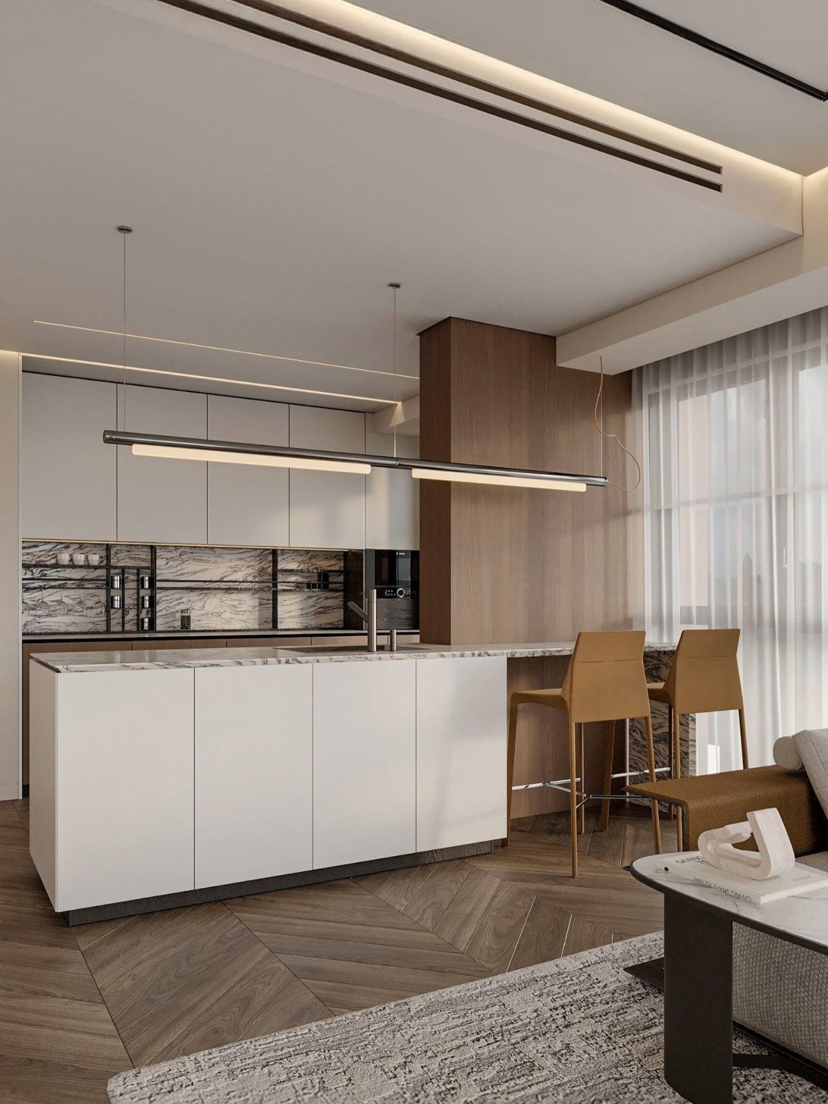 Duplex Apartment interior by COBALT, Limassol, Cyprus - upper level kitchen island