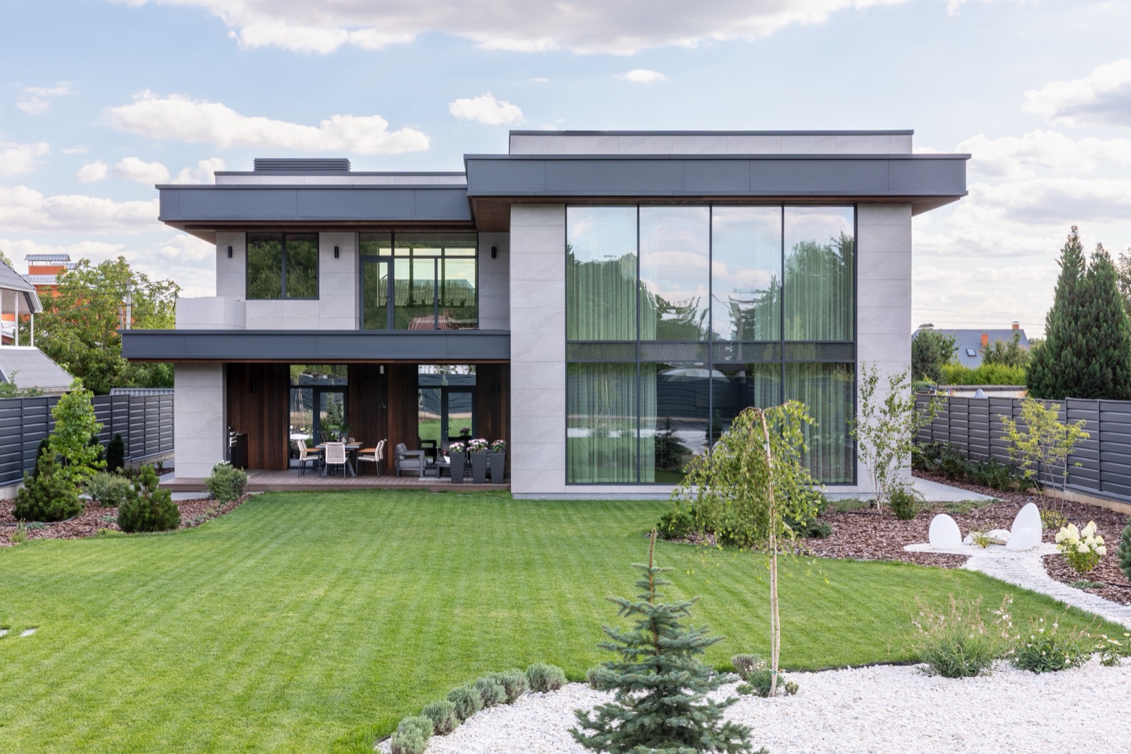 rear facade and garden, wide view