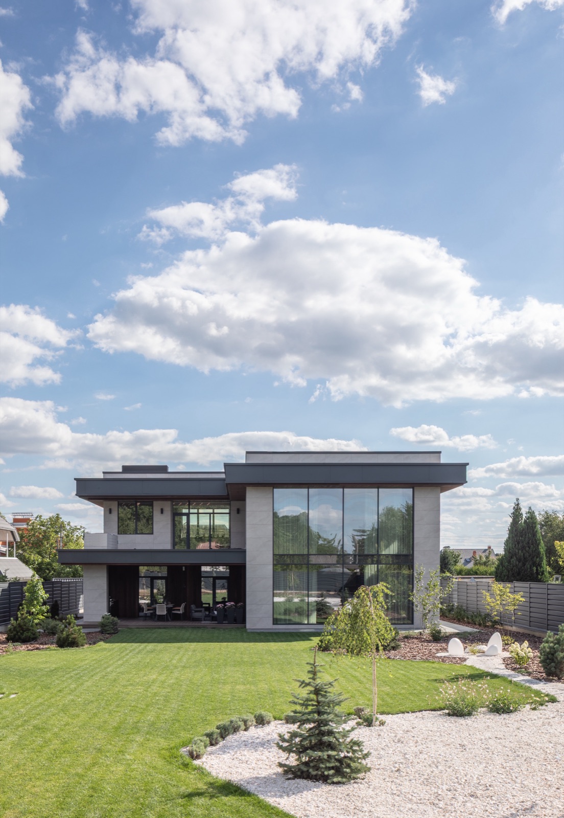 Aura House architecture by COBALT, Vinnytsia, Ukraine - rear facade and lawn