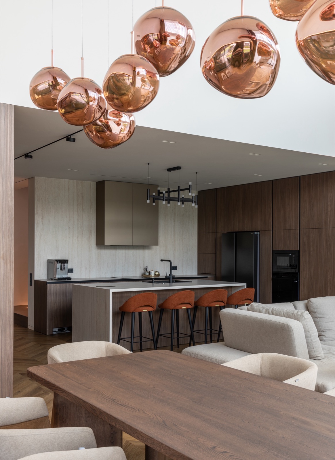 kitchen with travertine island