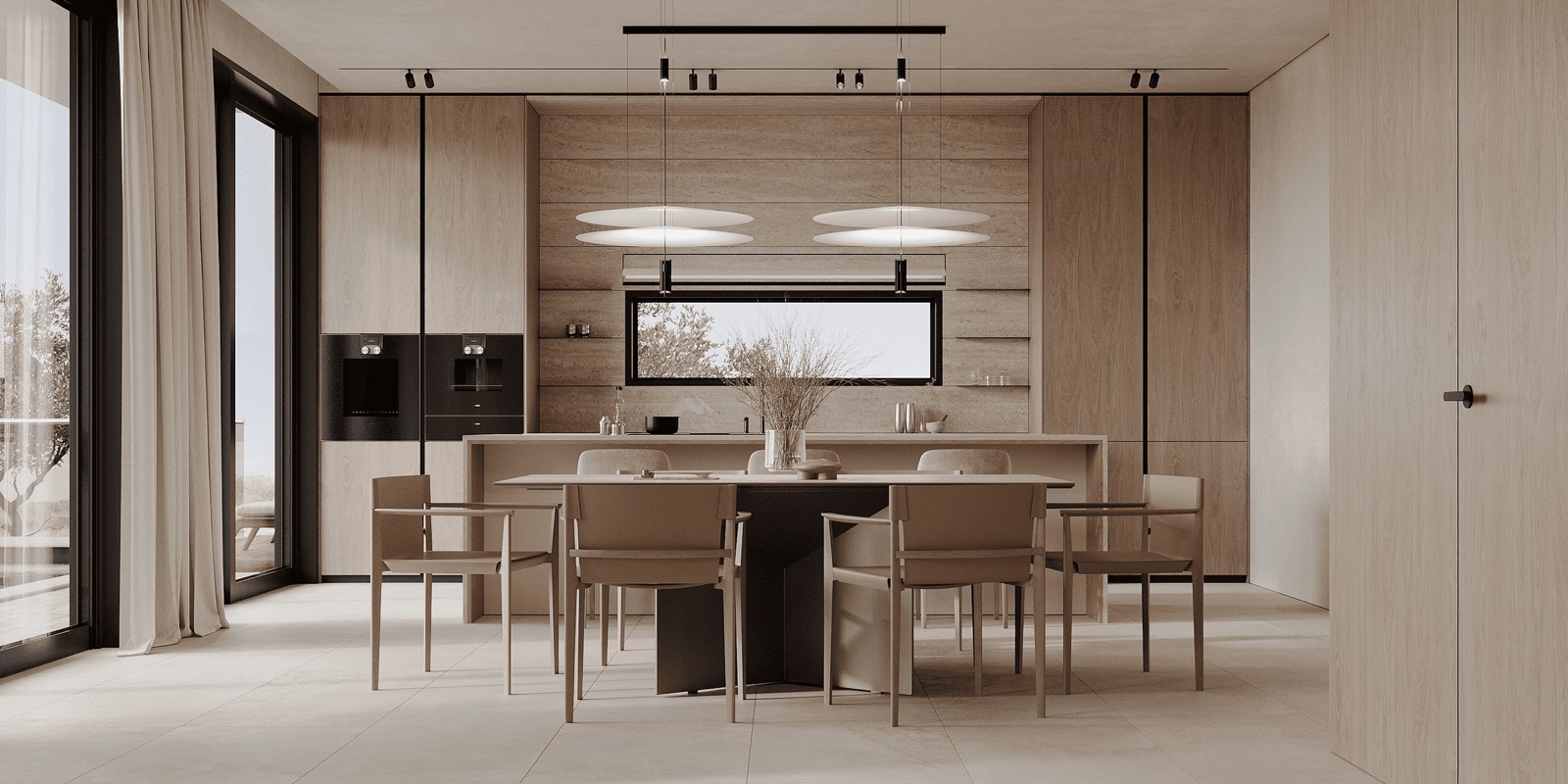 dining area and kitchen, wide view