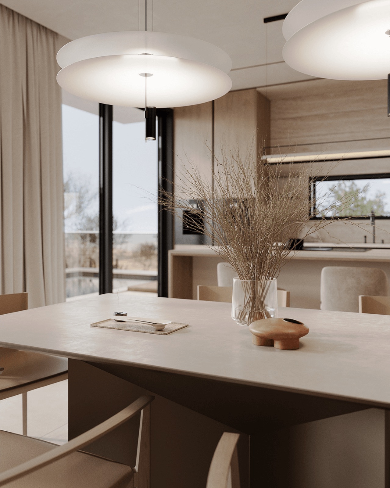 Harmony Home interior by COBALT, Limassol, Cyprus - dining table and kitchen island