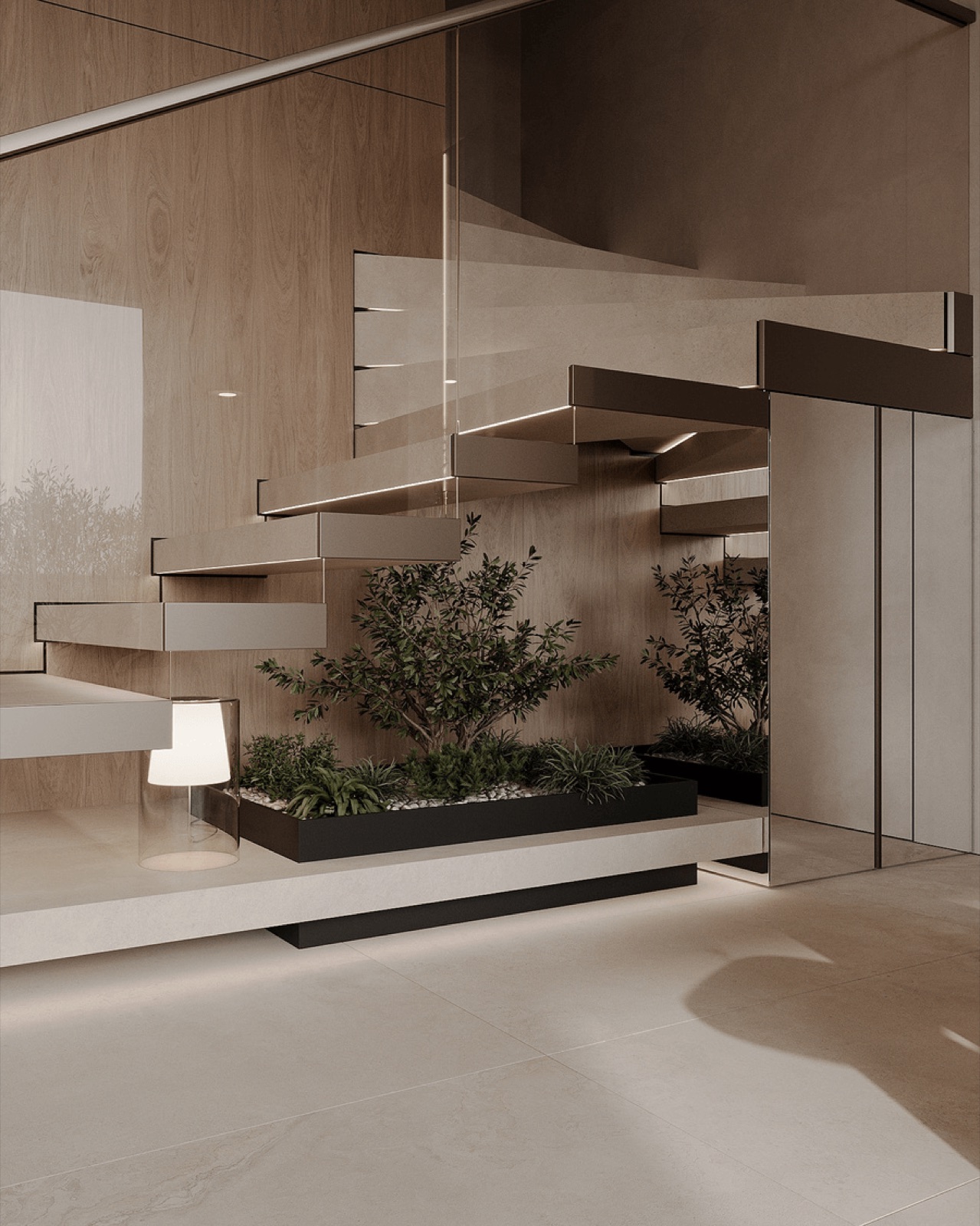 Harmony Home interior by COBALT, Limassol, Cyprus - staircase with indoor planter