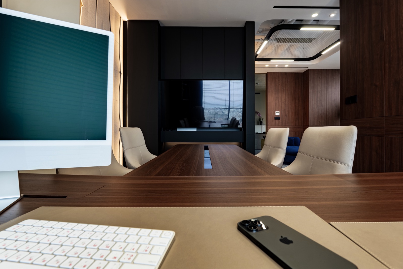 CEO Office interior by COBALT, Paphos, Cyprus - meeting table with media panel