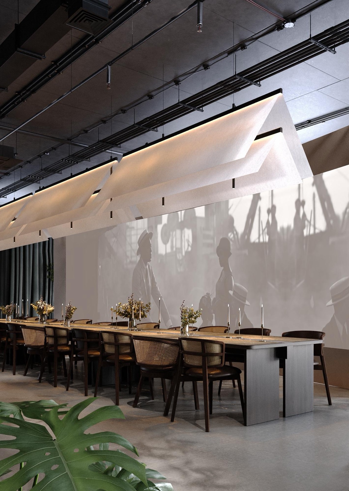Roof Bar interior by COBALT, Kyiv, Ukraine - presentation zone with communal table