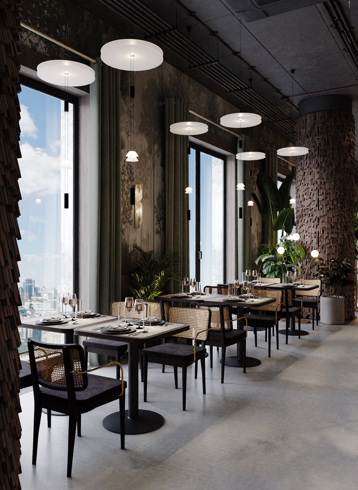 Roof Bar interior by COBALT, Kyiv, Ukraine - window seating with city view