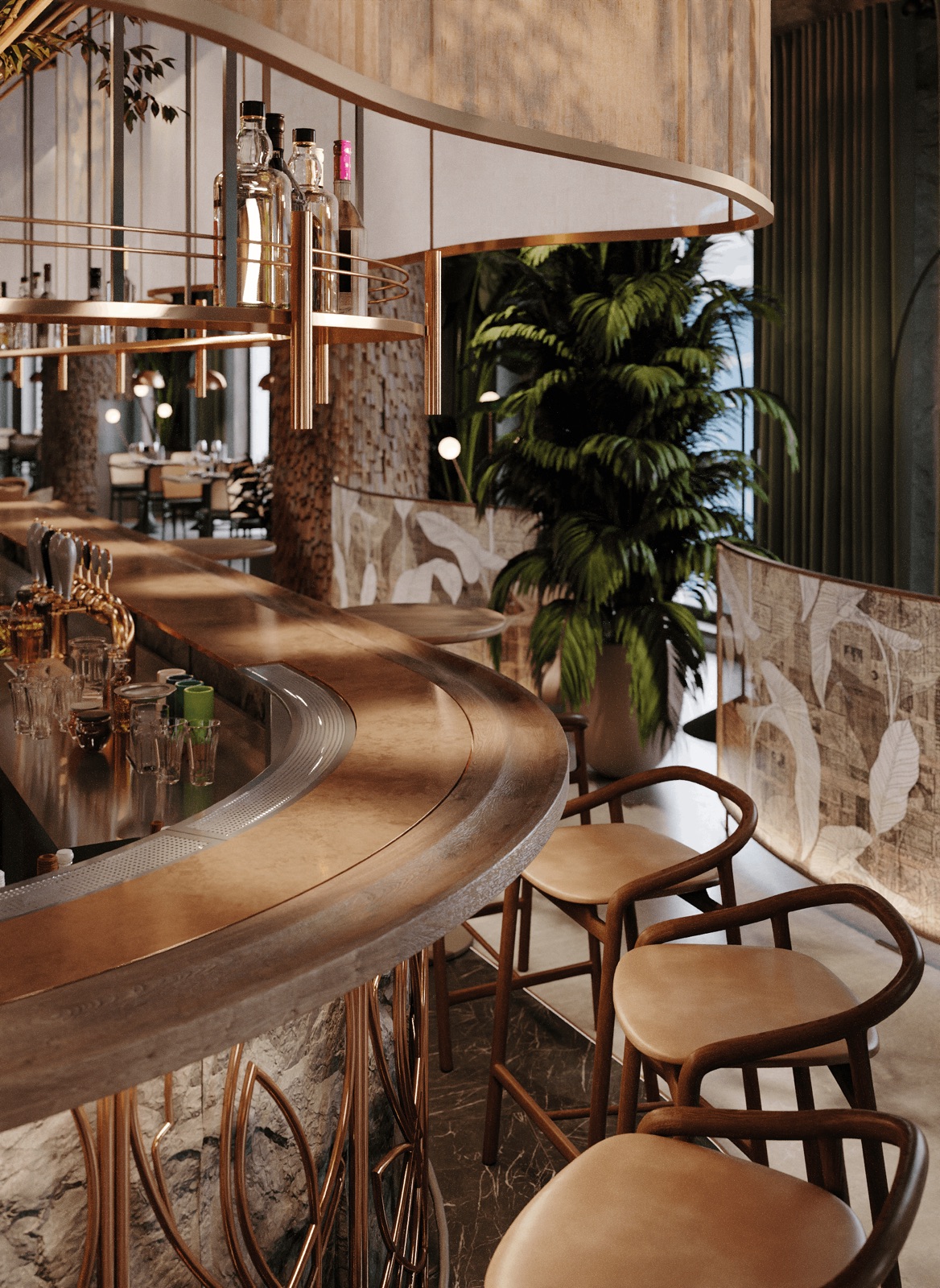 Roof Bar interior by COBALT, Kyiv, Ukraine - bar counter detail