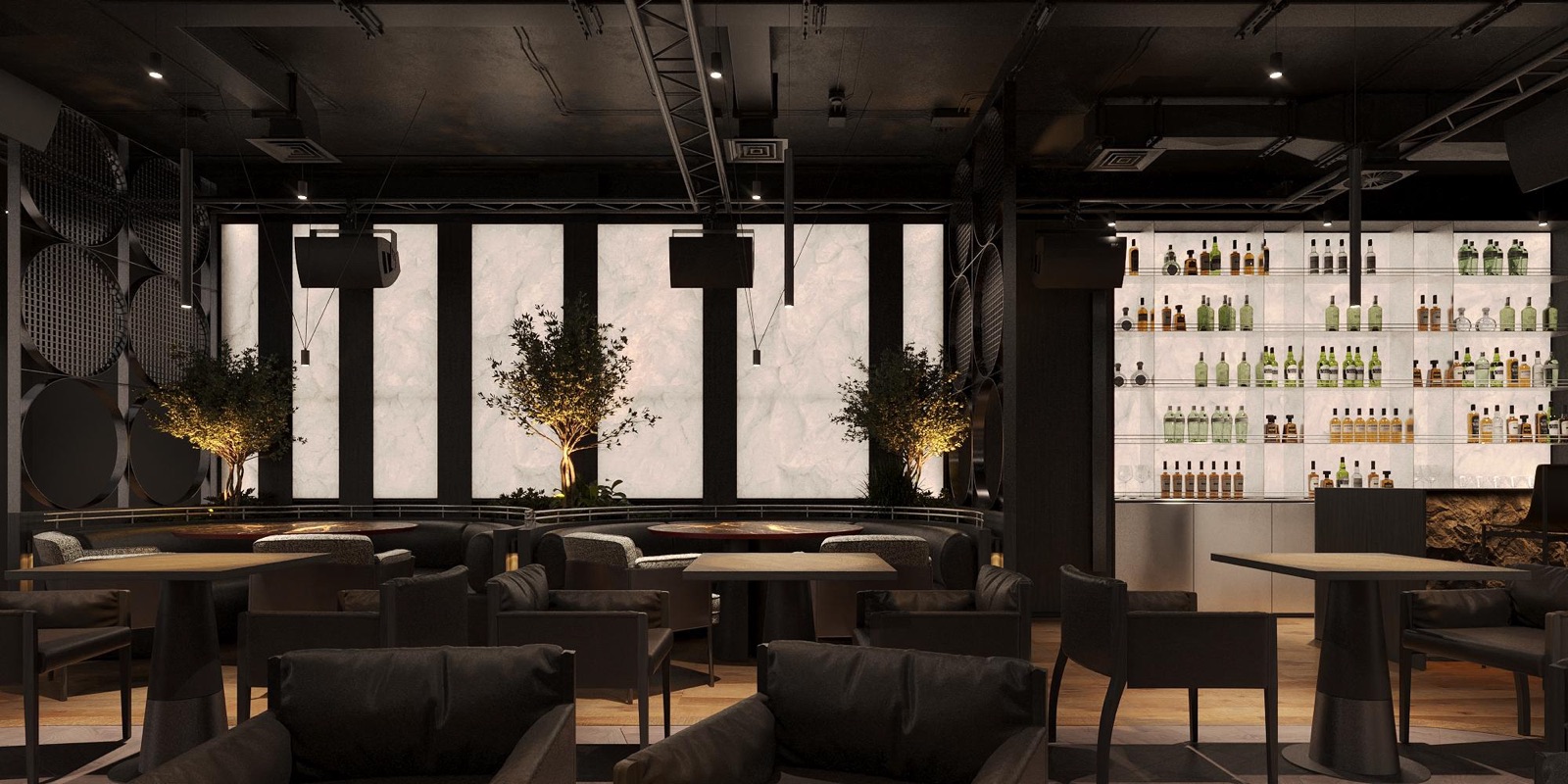 main hall and bar shelves